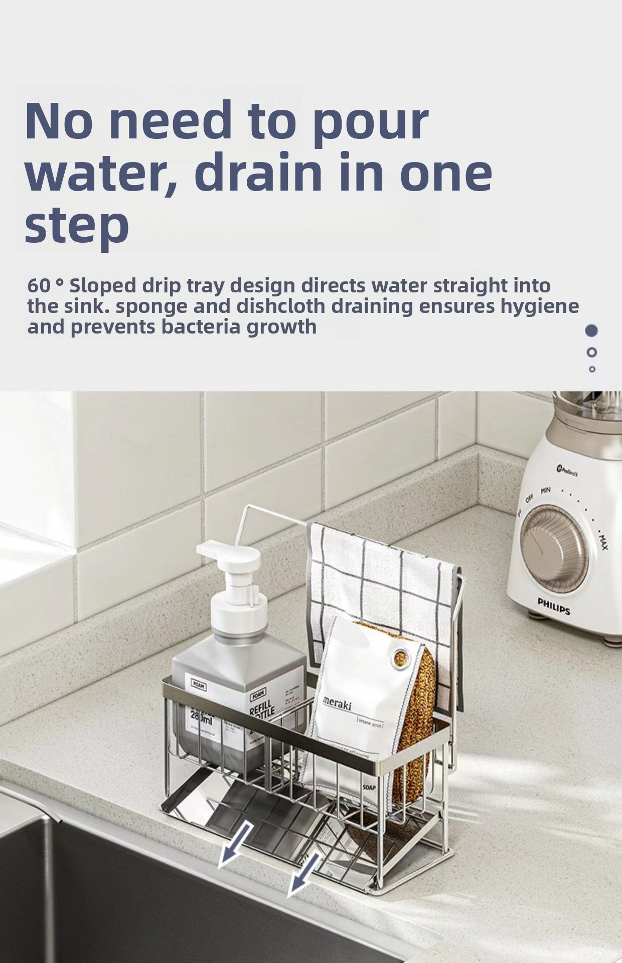 304 Stainless Steel Sponge Holder Sink Cloth Draining Rack Kitchen Supplies Countertop Multifunctional Storage Organizer