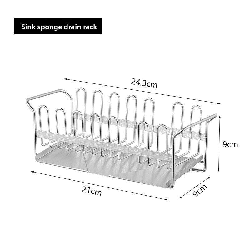 304 Stainless Steel Sponge Holder Sink Cloth Draining Rack Kitchen Supplies Countertop Multifunctional Storage Organizer