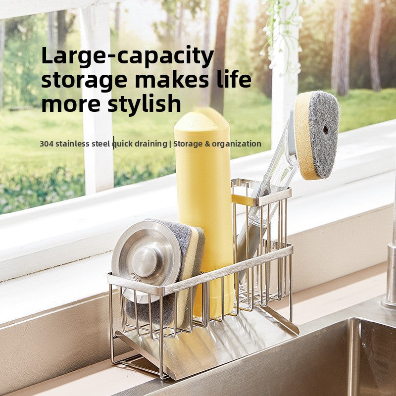 304 Stainless Steel Sponge Holder Sink Cloth Draining Rack Kitchen Supplies Countertop Multifunctional Storage Organizer