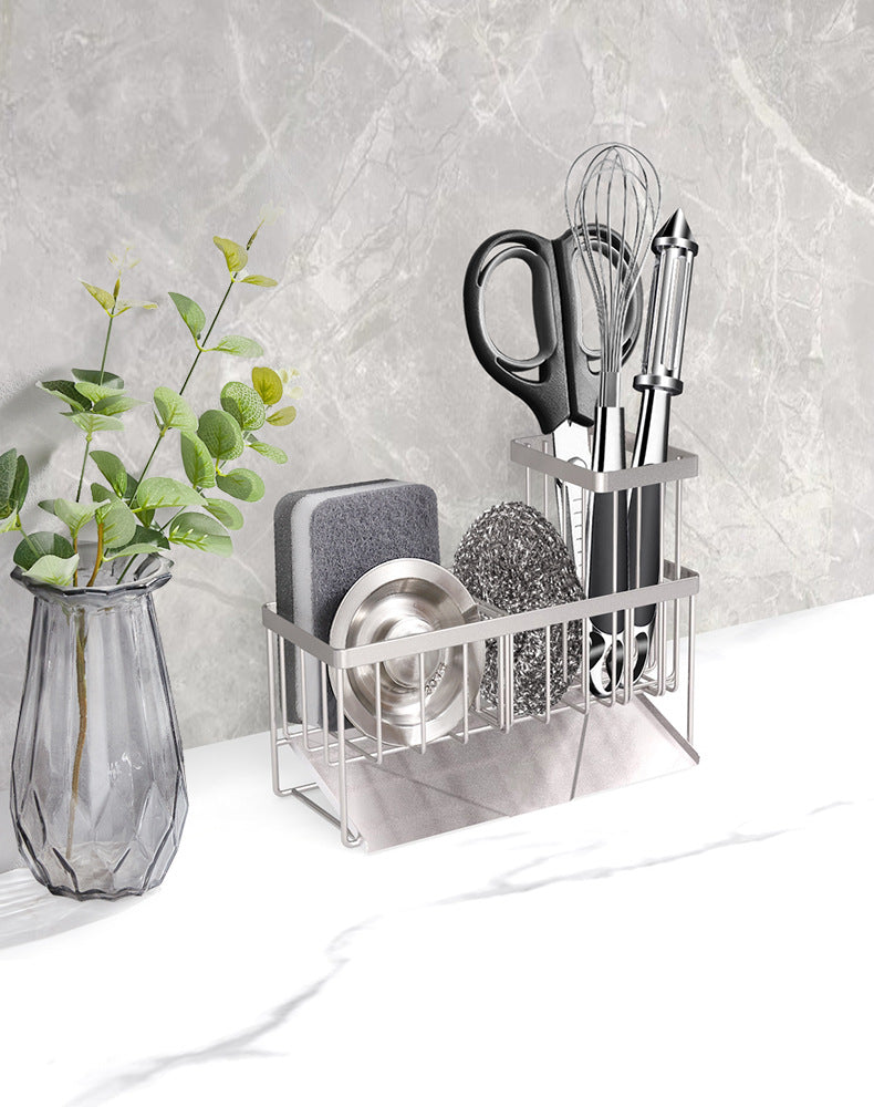 304 Stainless Steel Sponge Holder Sink Cloth Draining Rack Kitchen Supplies Countertop Multifunctional Storage Organizer