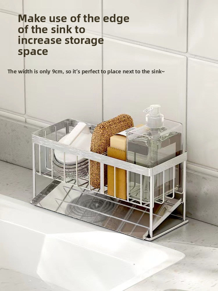 304 Stainless Steel Sponge Holder Sink Cloth Draining Rack Kitchen Supplies Countertop Multifunctional Storage Organizer
