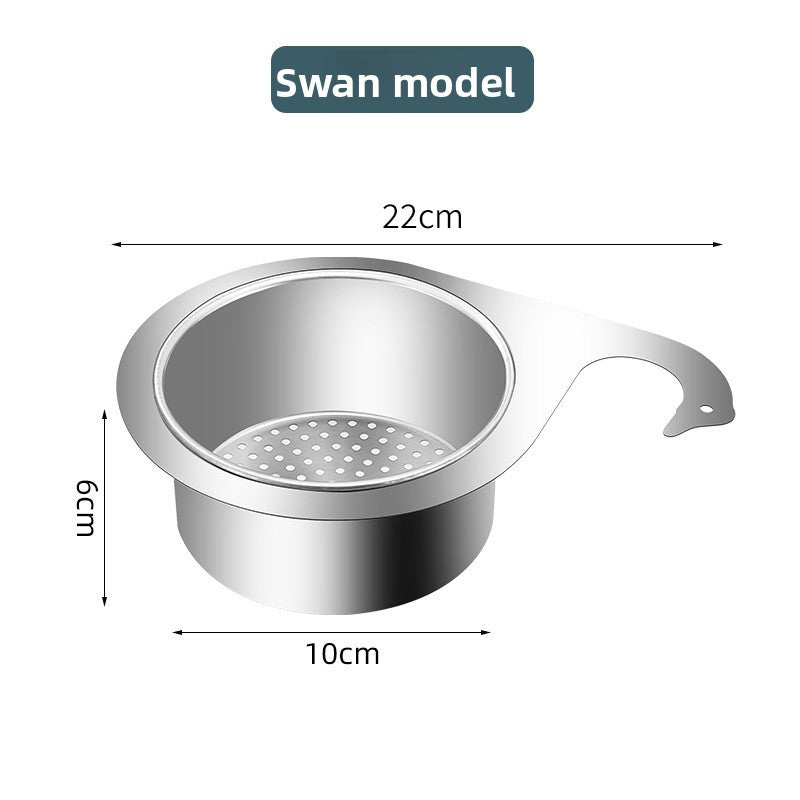 Stainless Steel Swan Drain Basket Hanging Drain Rack Kitchen Sink Special No-Drill Dry and Wet Separation Filter Basket