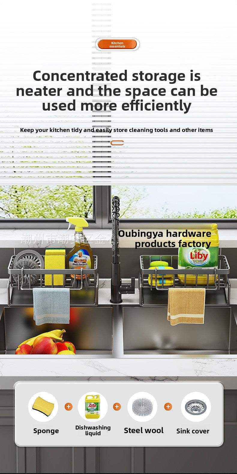 Dishcloth Rack Kitchen Storage Rack Sink Draining Basket Countertop Multifunctional Sponge Dishwashing Liquid Storage Rack