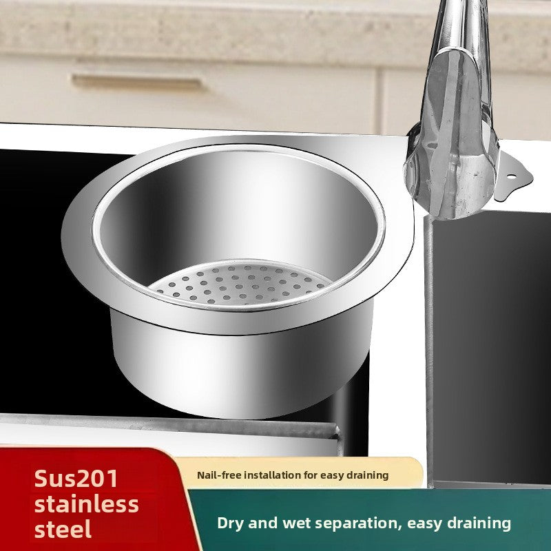 Stainless Steel Swan Drain Basket Hanging Drain Rack Kitchen Sink Special No-Drill Dry and Wet Separation Filter Basket