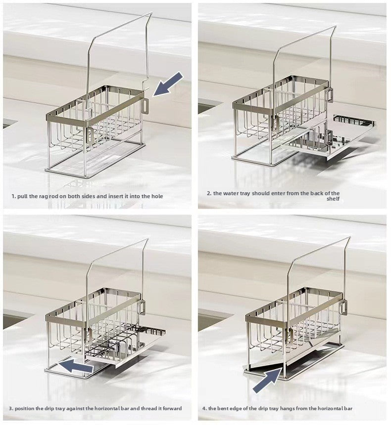 304 Stainless Steel Sponge Holder Sink Cloth Draining Rack Kitchen Supplies Countertop Multifunctional Storage Organizer