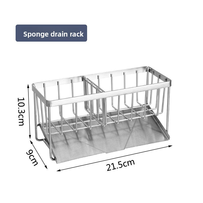 304 Stainless Steel Sponge Holder Sink Cloth Draining Rack Kitchen Supplies Countertop Multifunctional Storage Organizer