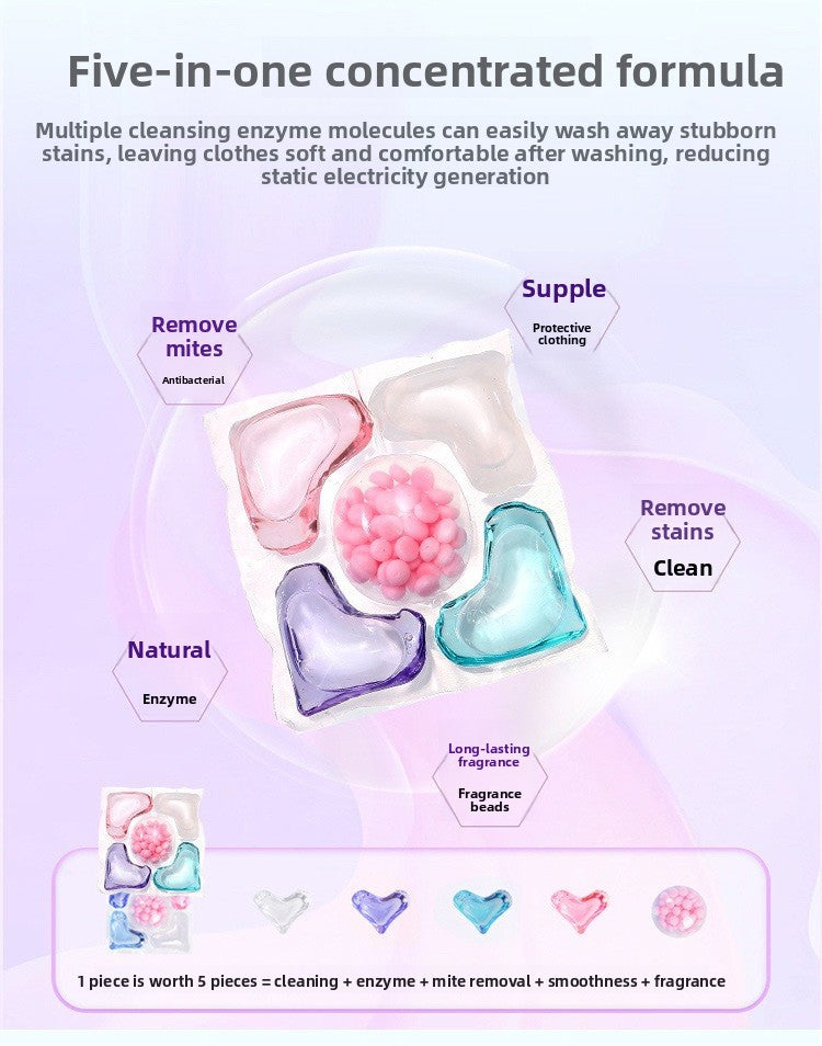 5-in-1 Laundry Pods Long-lasting Fragrance Pods Powerful Stain Removal Softening Antibacterial Mite Removal Laundry Pods Concentrated Laundry Detergent