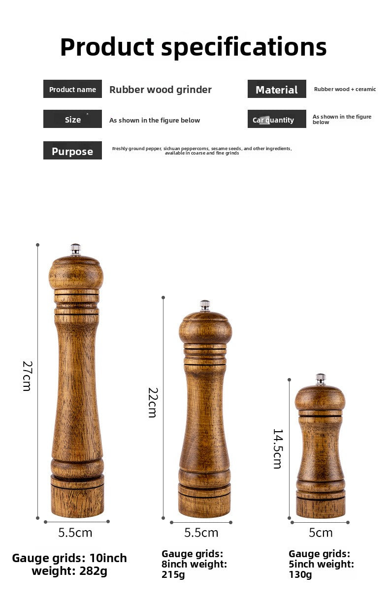 Manual 5inch 8inch 10inch Grinder Pepper Grinder Oak Wood Sichuan Pepper Freshly Ground Pepper Powder Seasoning Jar Grinder Bottle
