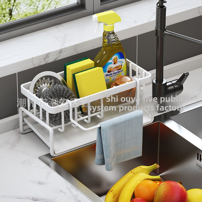 Dishcloth Rack Kitchen Storage Rack Sink Draining Basket Countertop Multifunctional Sponge Dishwashing Liquid Storage Rack