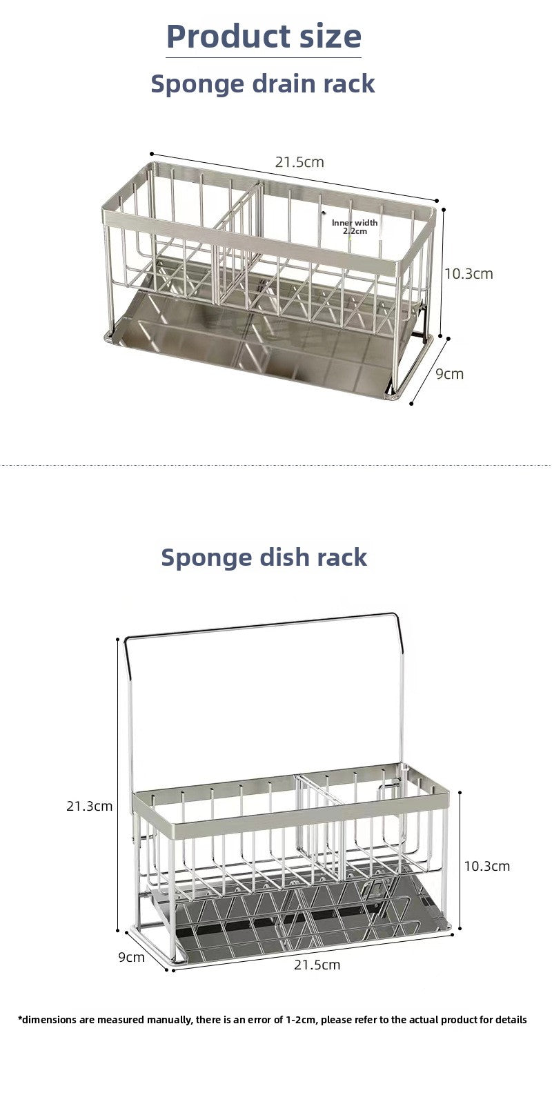 304 Stainless Steel Sponge Holder Sink Cloth Draining Rack Kitchen Supplies Countertop Multifunctional Storage Organizer