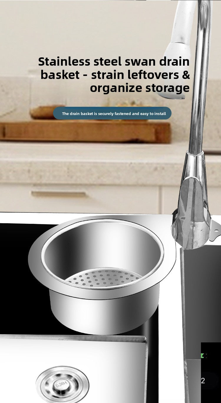 Stainless Steel Swan Drain Basket Hanging Drain Rack Kitchen Sink Special No-Drill Dry and Wet Separation Filter Basket