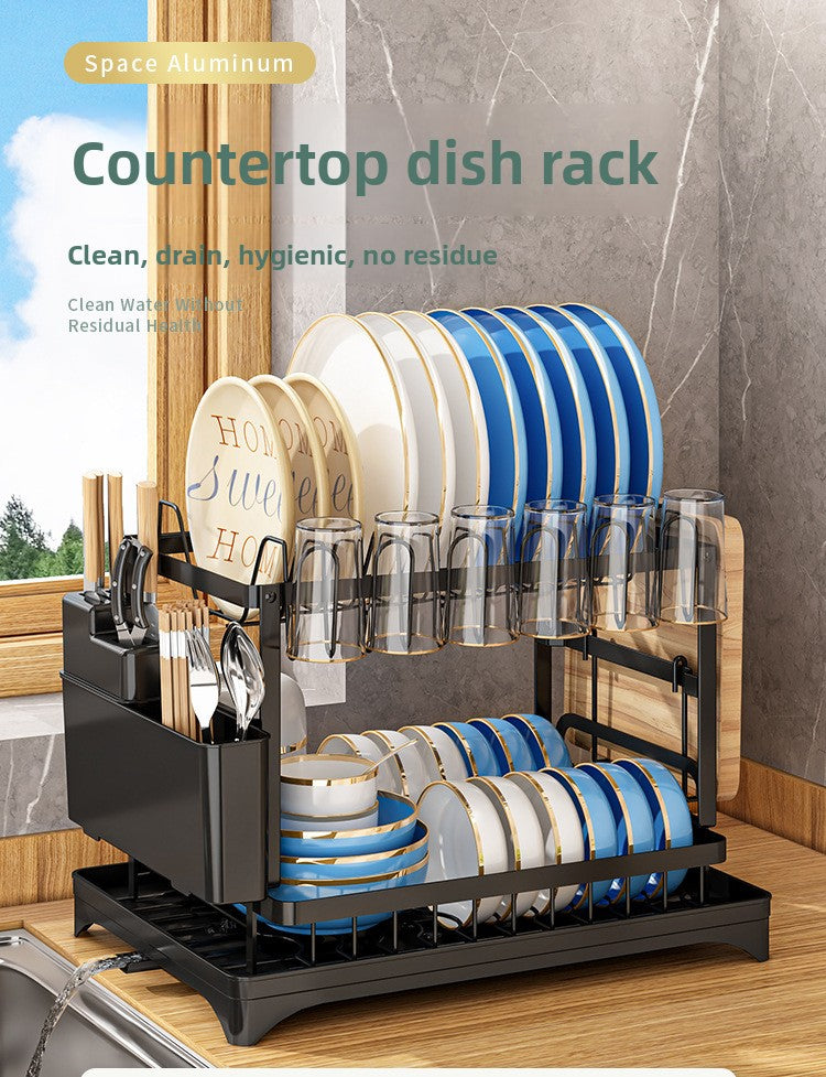Kitchen Dish Rack Draining Rack Storage Rack Countertop Bowl Plate Bowl Chopstick Organizer Rack with Cup Holder Dish Rack