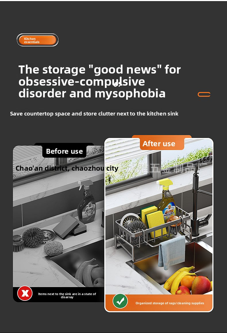 Dishcloth Rack Kitchen Storage Rack Sink Draining Basket Countertop Multifunctional Sponge Dishwashing Liquid Storage Rack