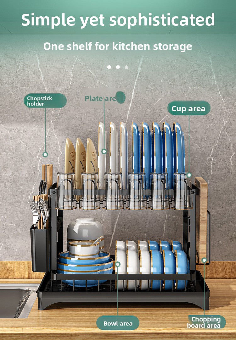 Kitchen Dish Rack Draining Rack Storage Rack Countertop Bowl Plate Bowl Chopstick Organizer Rack with Cup Holder Dish Rack