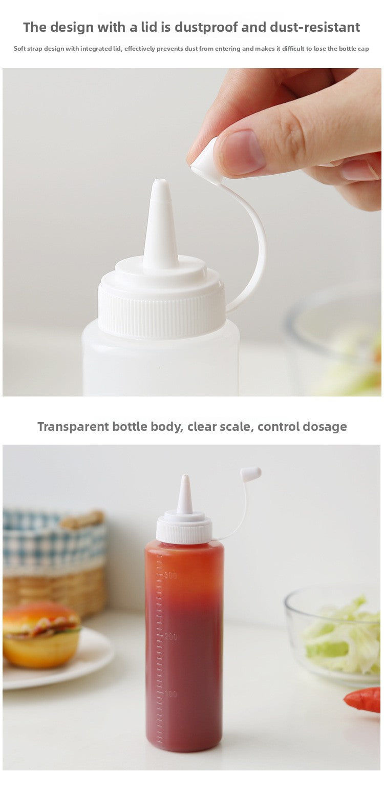 Large Diameter Lidded Spout Squeeze Bottle Household Transparent Plastic Squeeze Bottle Tomato Sauce Honey Bottle Seasoning Bottle Bottle