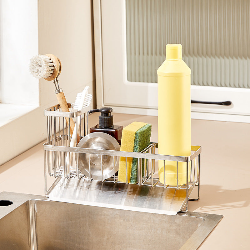304 Stainless Steel Sponge Holder Sink Cloth Draining Rack Kitchen Supplies Countertop Multifunctional Storage Organizer