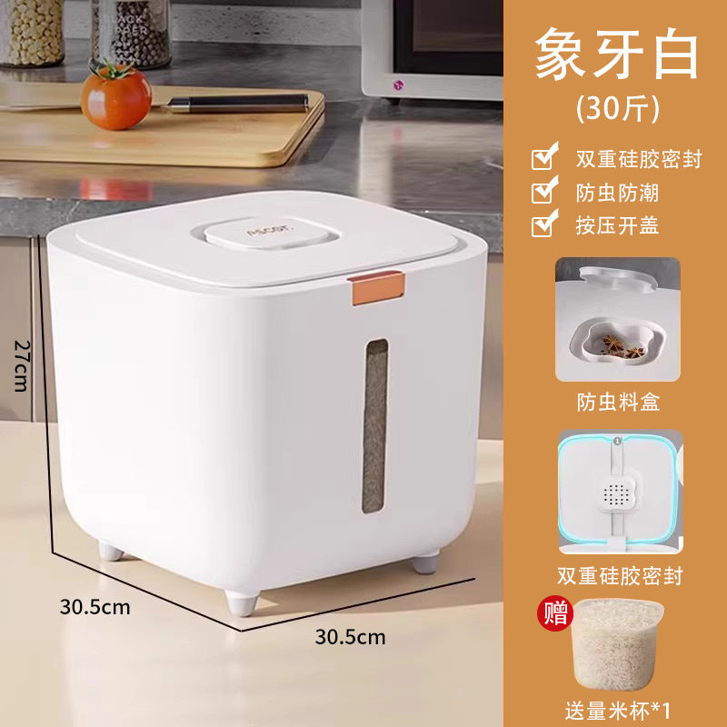 Rice Bucket Household Insect-Proof Moisture-Proof Sealed Food Grade Rice Container Rice Bin Flour High-End Storage Tank Rice Storage Box