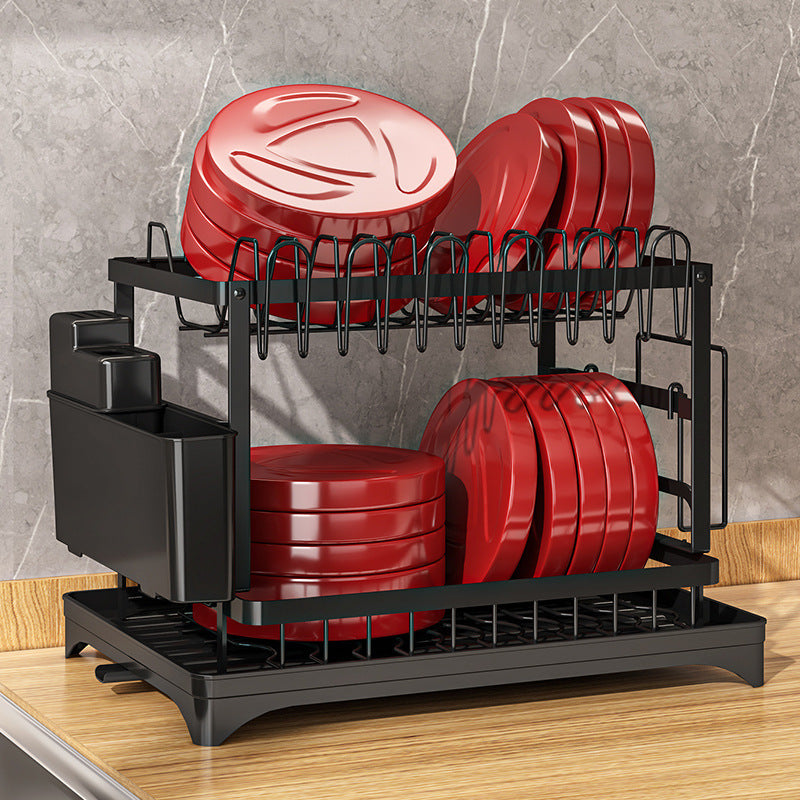 Kitchen Dish Rack Draining Rack Storage Rack Countertop Bowl Plate Bowl Chopstick Organizer Rack with Cup Holder Dish Rack