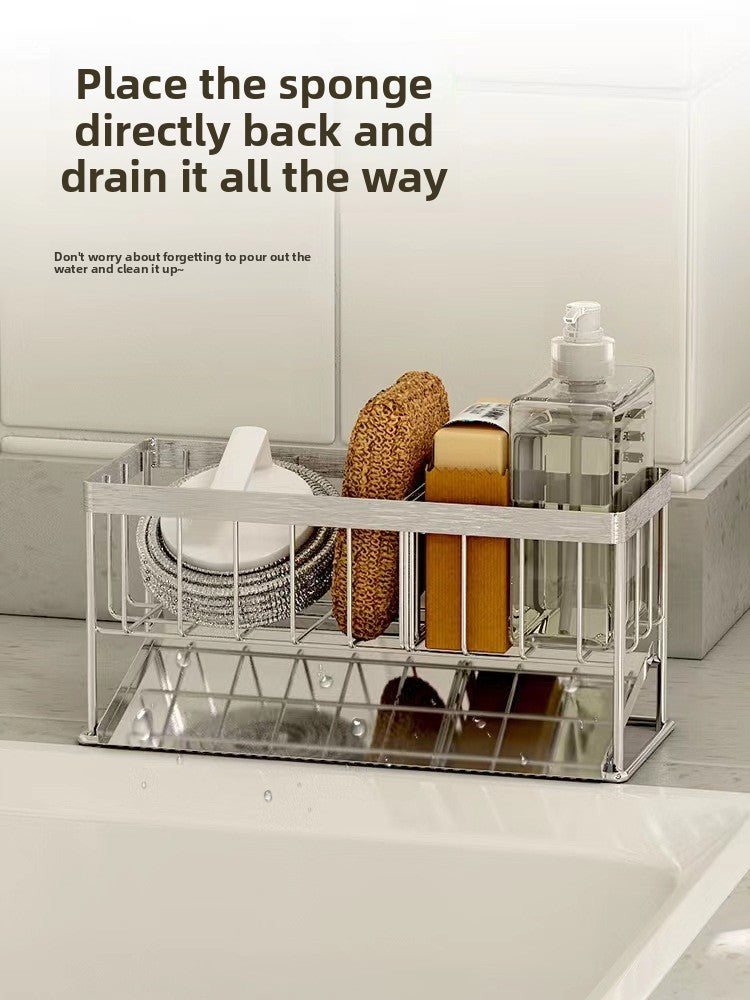 304 Stainless Steel Sponge Holder Sink Cloth Draining Rack Kitchen Supplies Countertop Multifunctional Storage Organizer