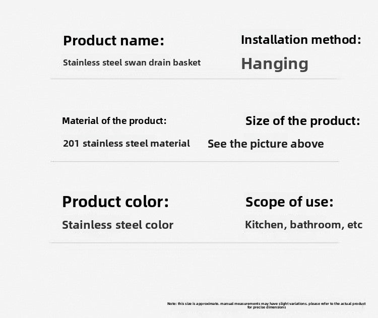 Stainless Steel Swan Drain Basket Hanging Drain Rack Kitchen Sink Special No-Drill Dry and Wet Separation Filter Basket