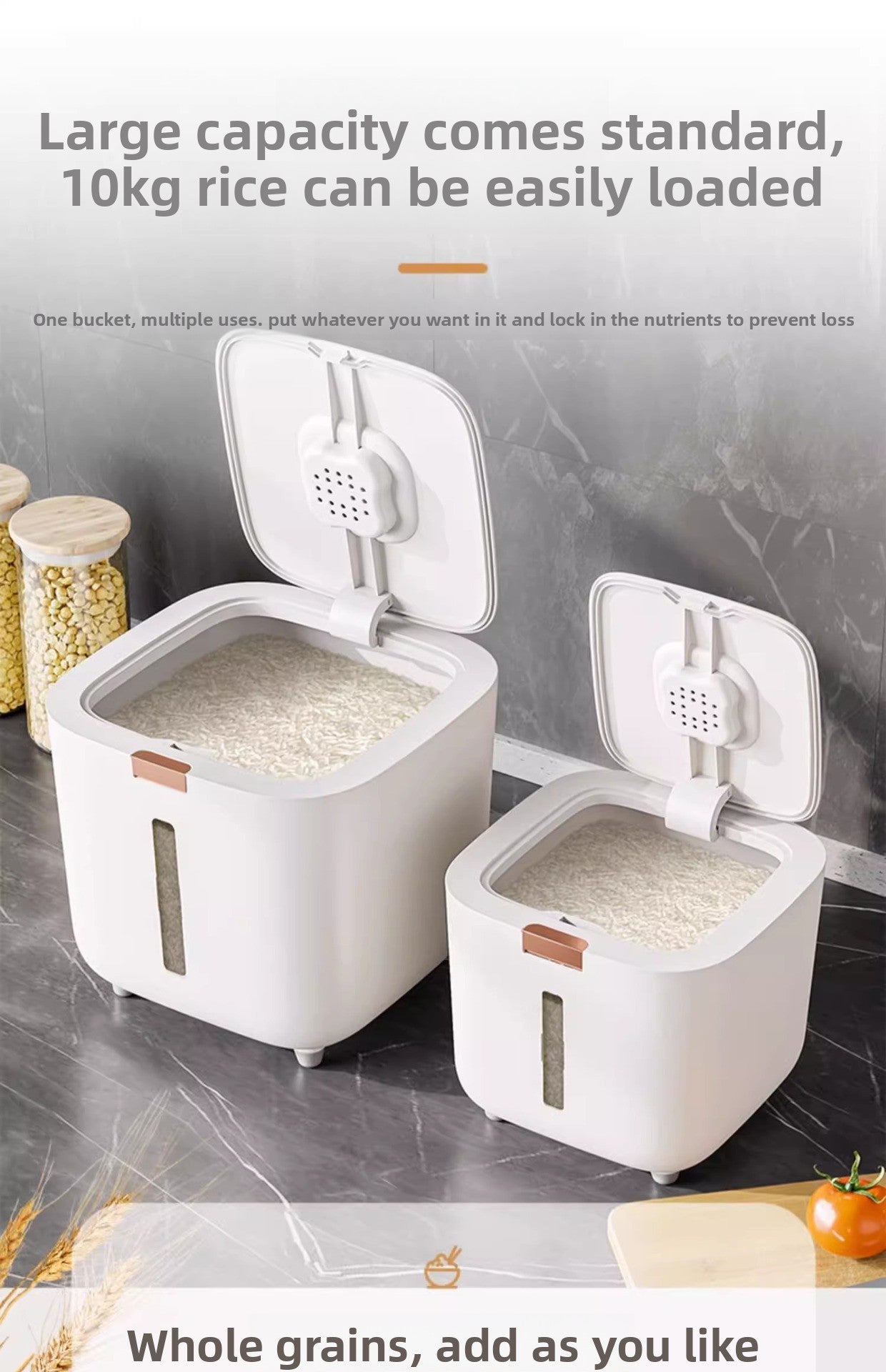 Rice Bucket Household Insect-Proof Moisture-Proof Sealed Food Grade Rice Container Rice Bin Flour High-End Storage Tank Rice Storage Box