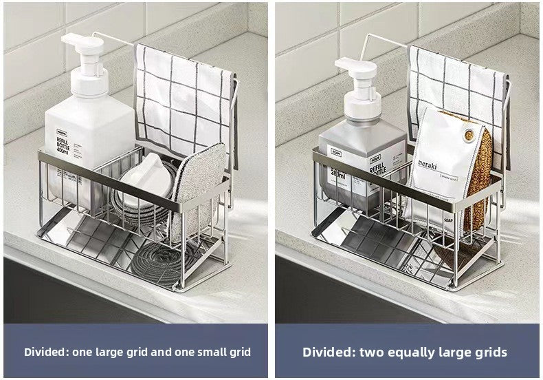 304 Stainless Steel Sponge Holder Sink Cloth Draining Rack Kitchen Supplies Countertop Multifunctional Storage Organizer