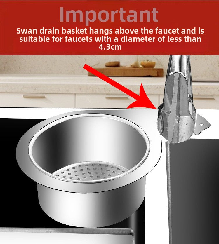 Stainless Steel Swan Drain Basket Hanging Drain Rack Kitchen Sink Special No-Drill Dry and Wet Separation Filter Basket