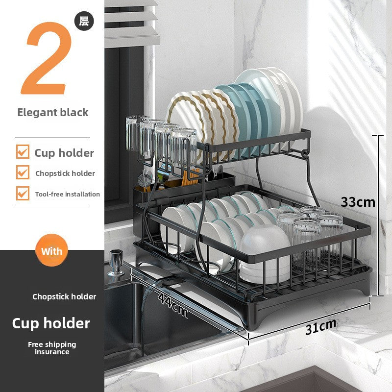 Kitchen Dish Rack Draining Rack Storage Rack Countertop Bowl Plate Bowl Chopstick Organizer Rack with Cup Holder Dish Rack