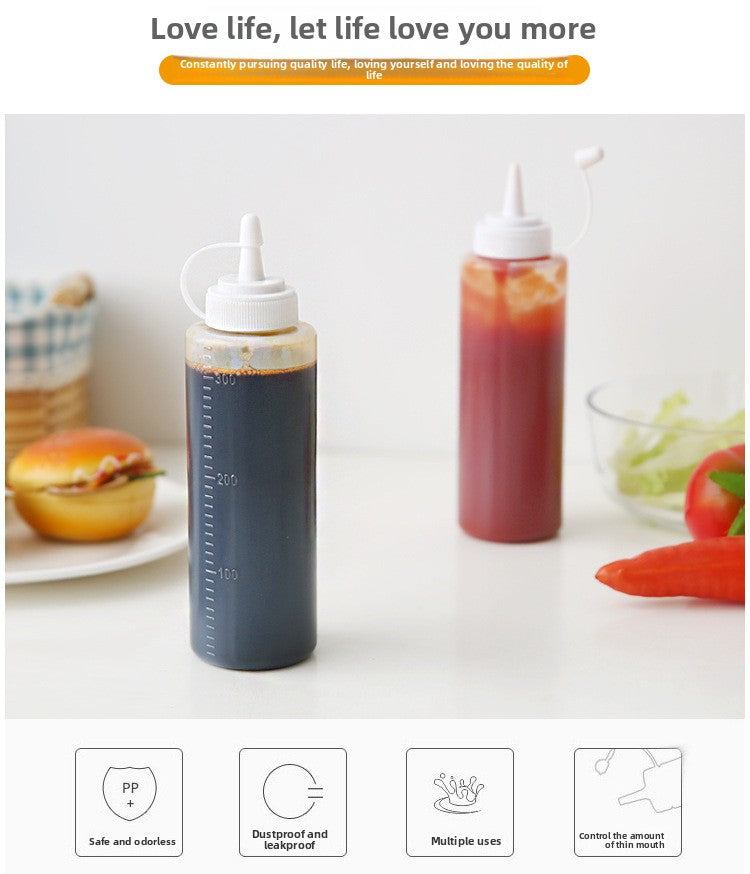 Large Diameter Lidded Spout Squeeze Bottle Household Transparent Plastic Squeeze Bottle Tomato Sauce Honey Bottle Seasoning Bottle Bottle