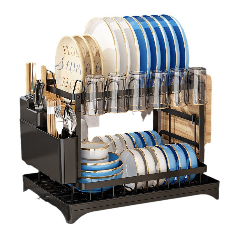 Kitchen Dish Rack Draining Rack Storage Rack Countertop Bowl Plate Bowl Chopstick Organizer Rack with Cup Holder Dish Rack